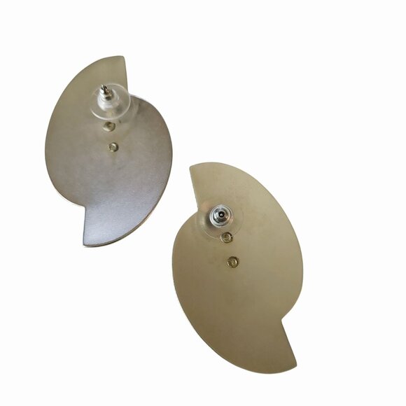 Monet Post Earrings Vintage Geometric Mixed Metal Modernist Brutalist Sculptural - Picture 9 of 13